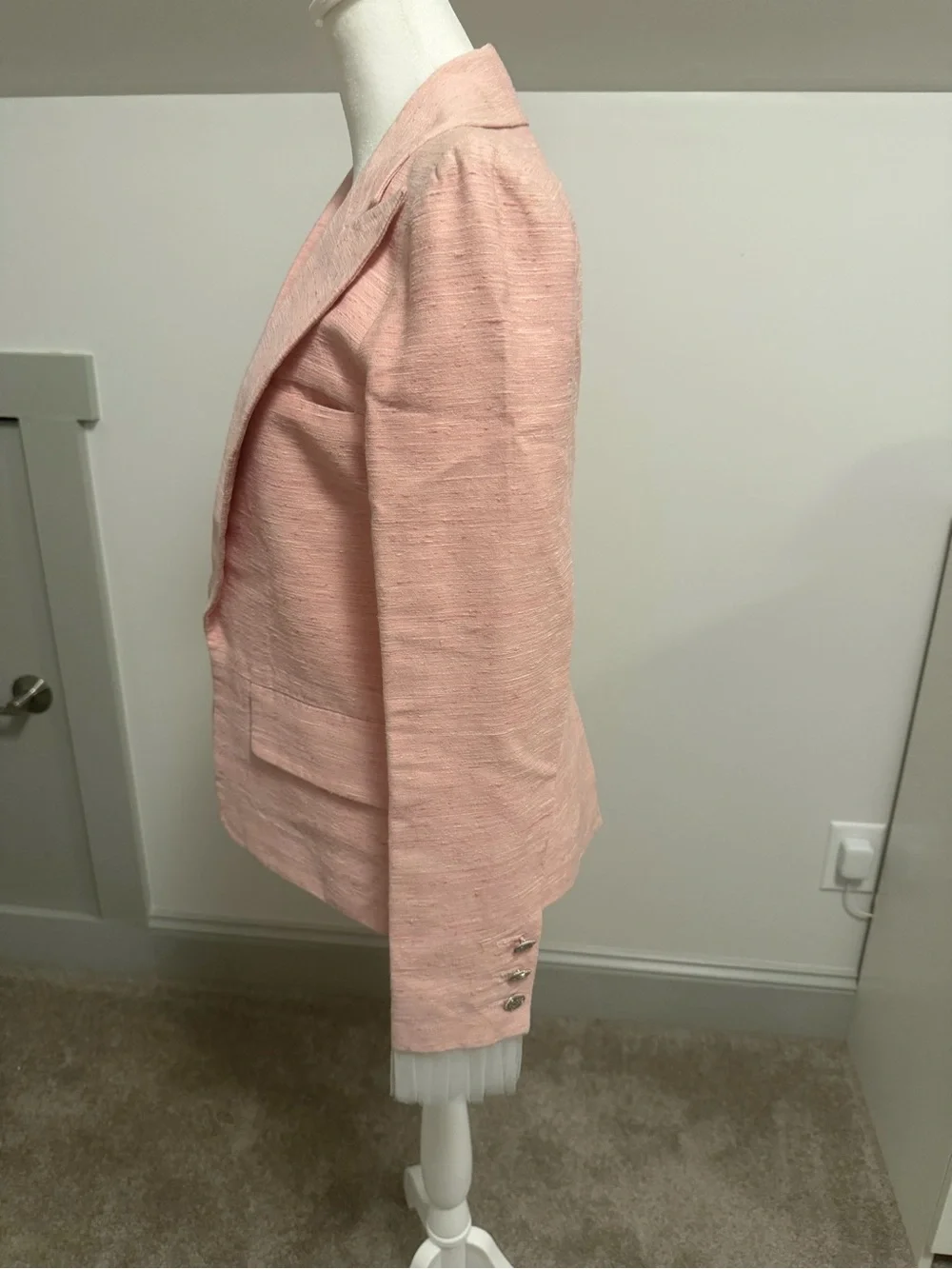 Chanel 17C Coco Cuba Pink Tweed Silk Blazer Pleated Tulle Cuff *Collectors Item*